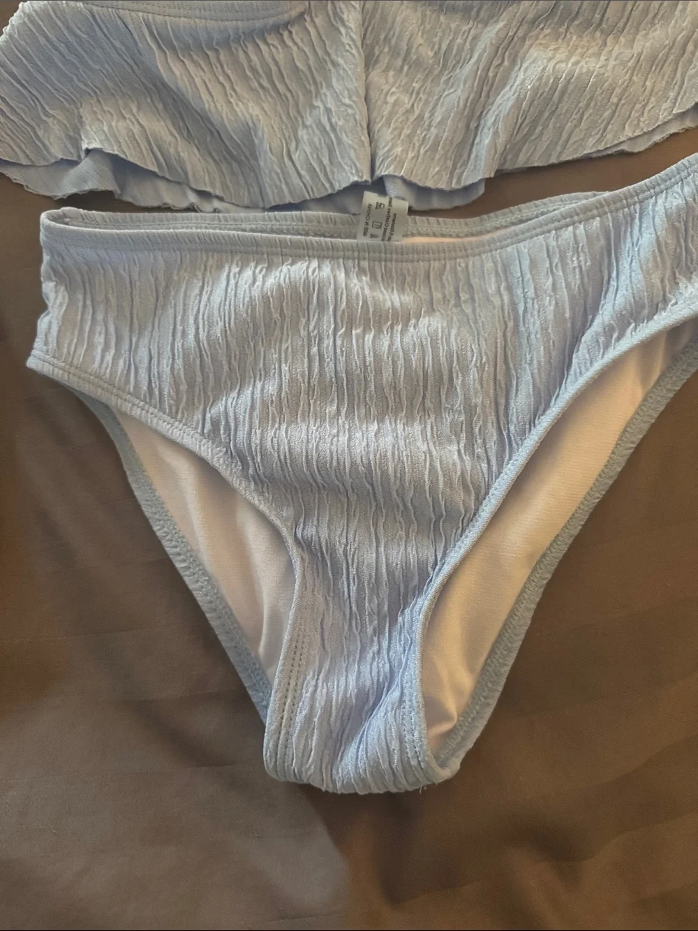 Light Blue Textured Two-Piece Bikini with Shell Accent never worn!! Size 11y